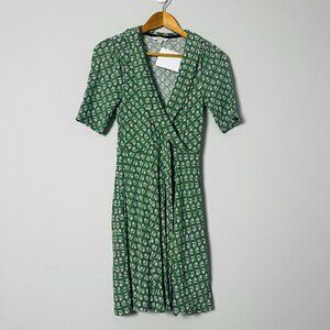 Boden Peter Pan Collar Floral Green Faux Wrap Dress 2R
